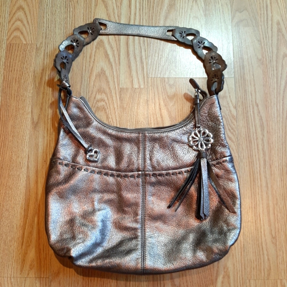 Brighton Leather Kodiak Metallic Bronze Hobo Bag Purse